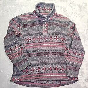 Vermont Country Store Fleece Pullover XL Southwest Pattern Grey and Purple